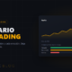 Panel de TradingBlog Diary: curva de equity y termómetro emocional en tema oscuro ámbar