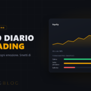 Dashboard TradingBlog Diary: curva equity e termometro emotivo su fondo scuro ambra