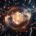 Nucleo di cristallo che emette un campo di forza con candele di vetro in orbita, concetto di gamma exposure