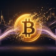 Bitcoin che si dissolve in flussi di luce assorbiti dai vault degli ETF